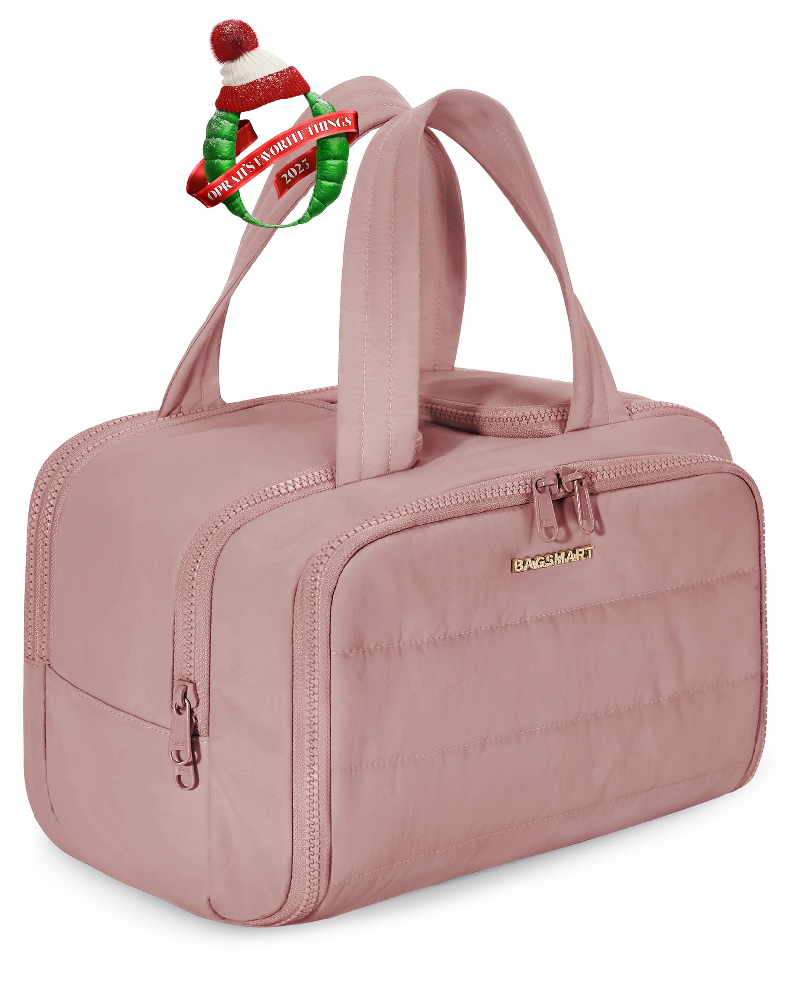 BAGSMART Travel Toiletry Bag Makeup Cosmetic Bag for Women, Dark Pink