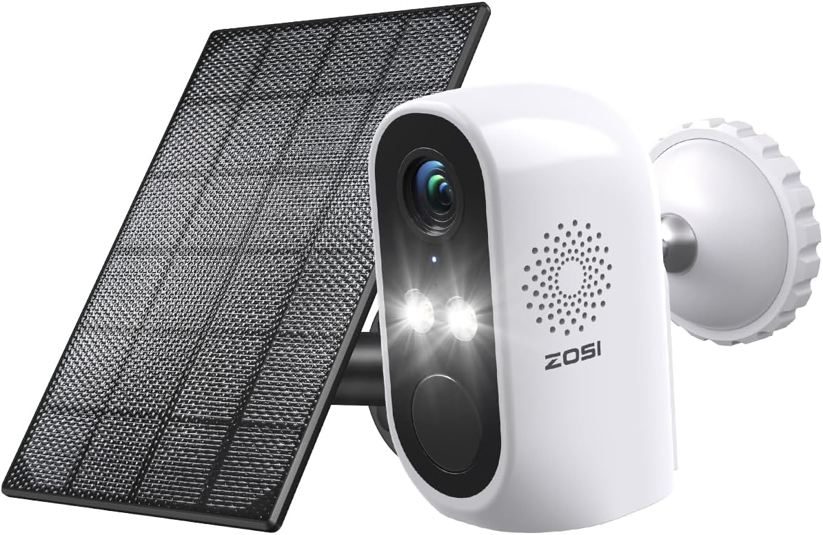 ZOSI Battery Surveillance Camera with Solar Panel, 2K Wireless IP