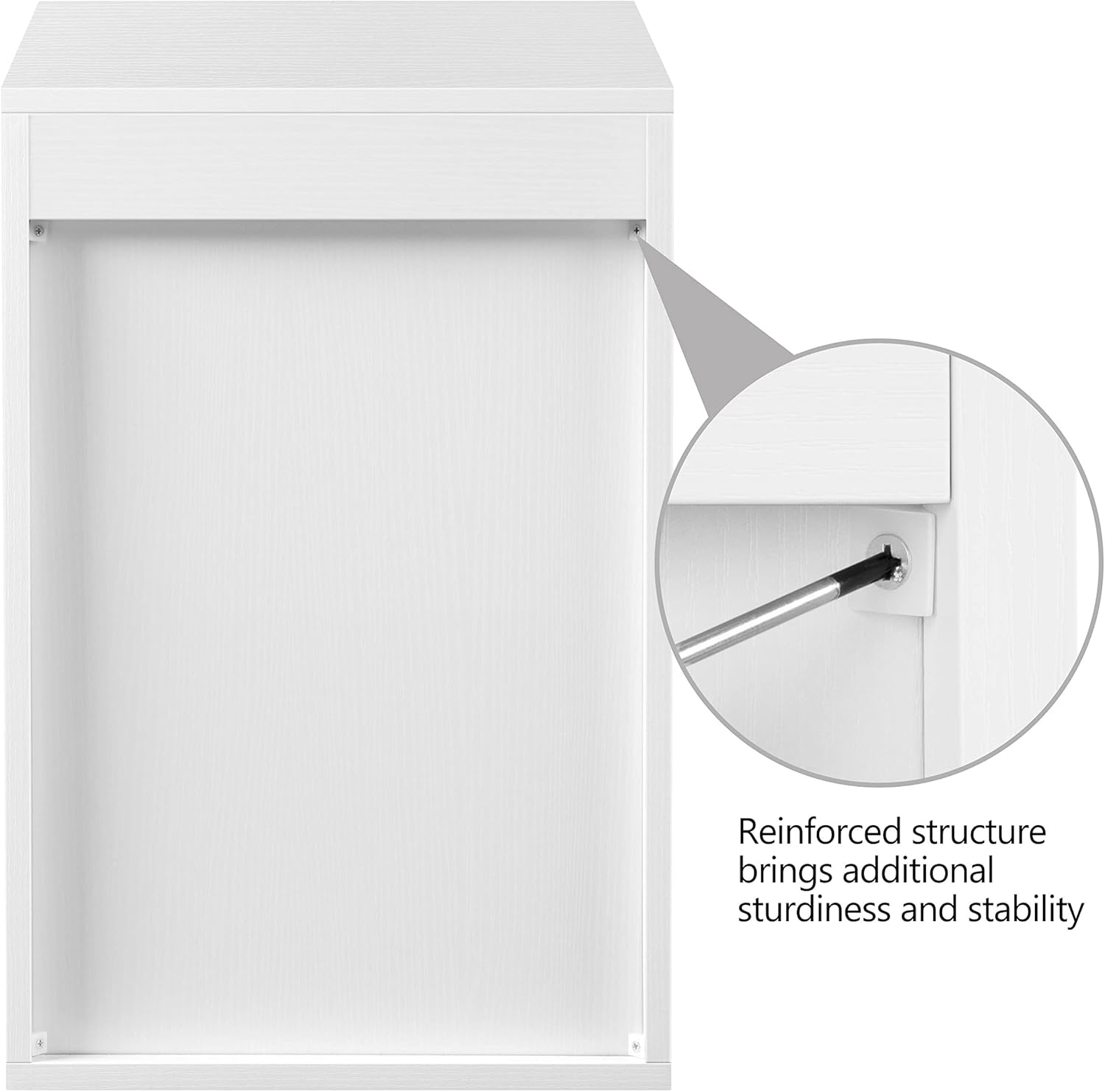 Close-up of a reinforced corner structure with a screw, indicating additional sturdiness.