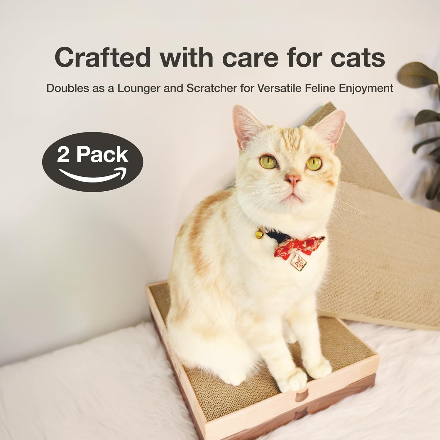 Necoichi Cardboard Cat Scratcher Bed for Indoor Cats - Cat Scratching Board (16" Wide, c. Replacement 2 Pads)