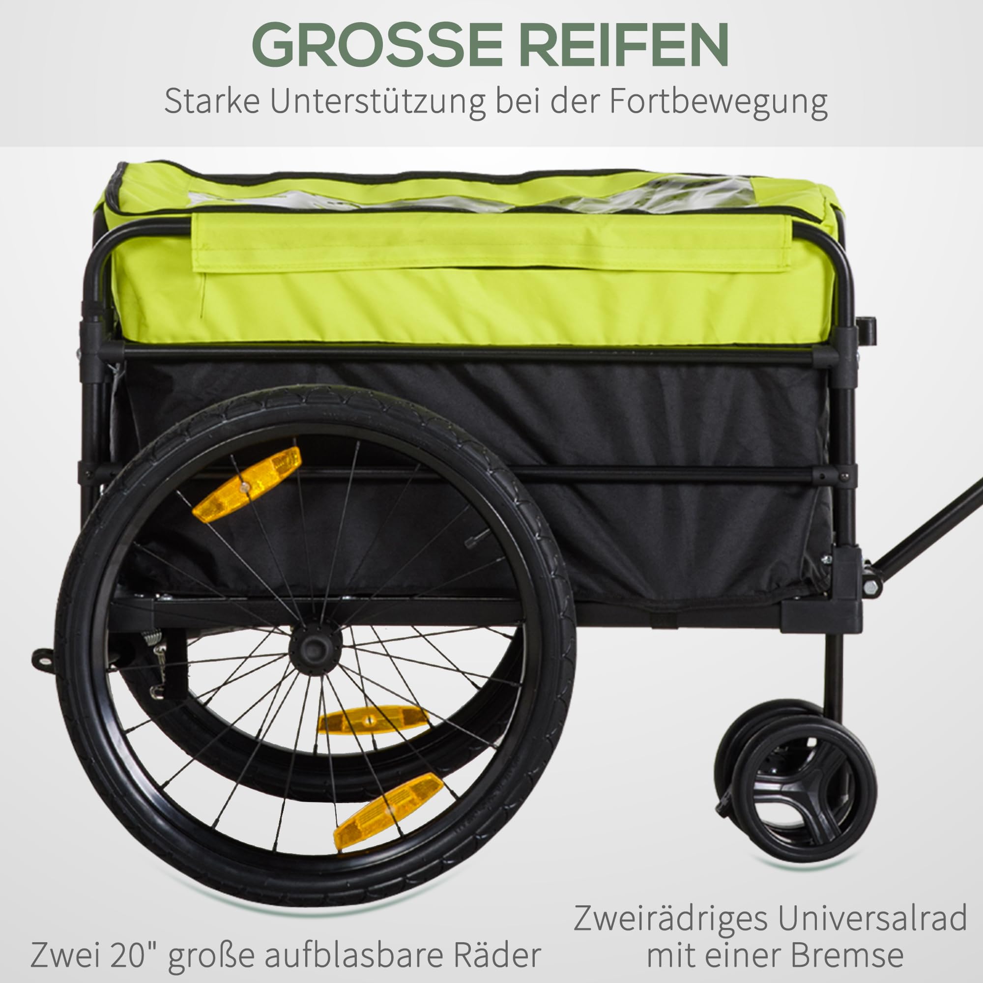 HOMCOM Rimorchio per bicicletta, 2 in 1, per bicicletta, con pneumatici da 20 pollici, portata 40 kg, in acciaio, tessuto Oxford, 130 x 64 x 64/103 cm