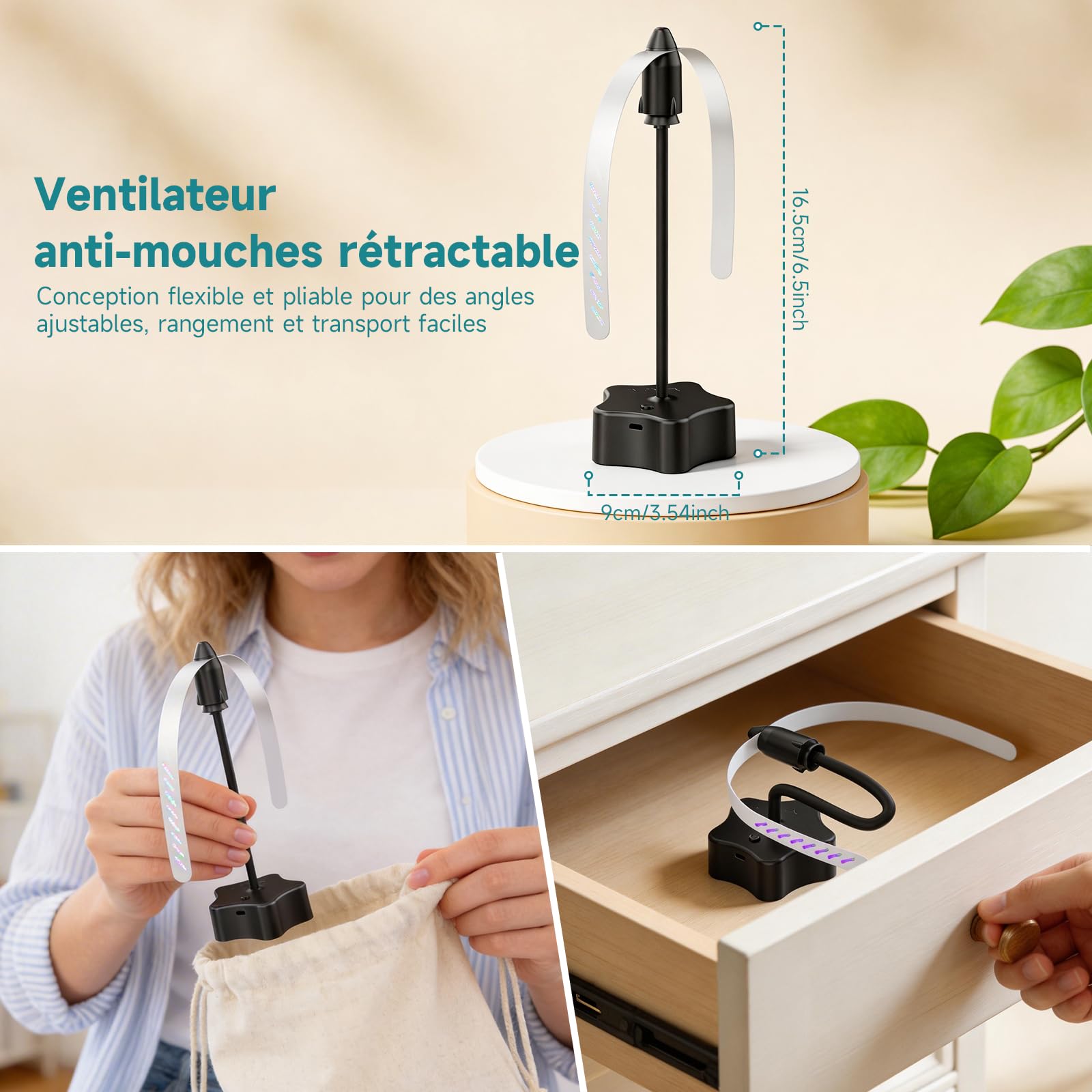 Ventilateur Anti-Mouches 4 Pièces, Rechargeable par USB, Ventilateur Portable pour Terrasse, Jardin, Restaurant, Pique-Nique – Protection Efficace Contre Les Insectes Volants