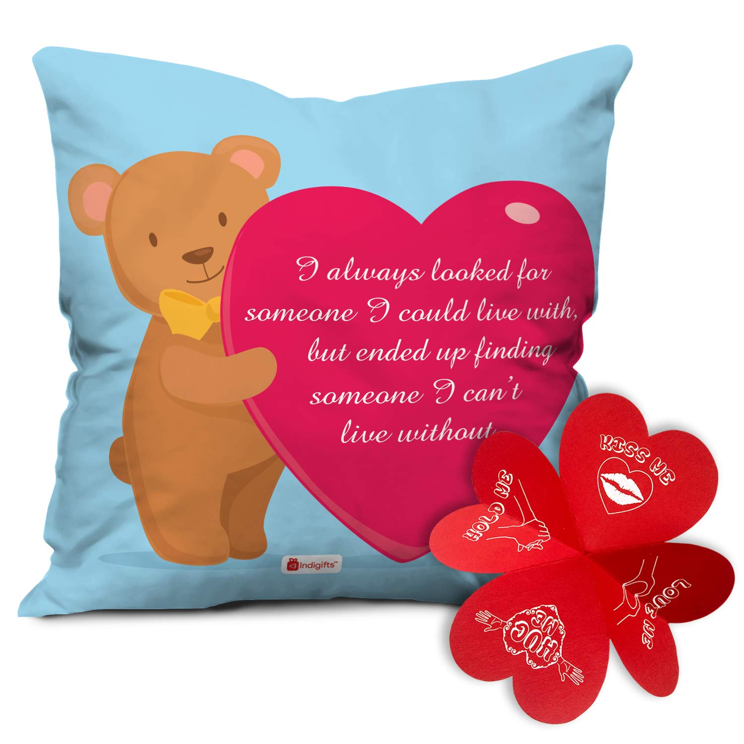 Indigifts Love Gifts for Boyfriend I Can't Live Without You Quote Blue Cushion Cover 12x12 inches with Filler