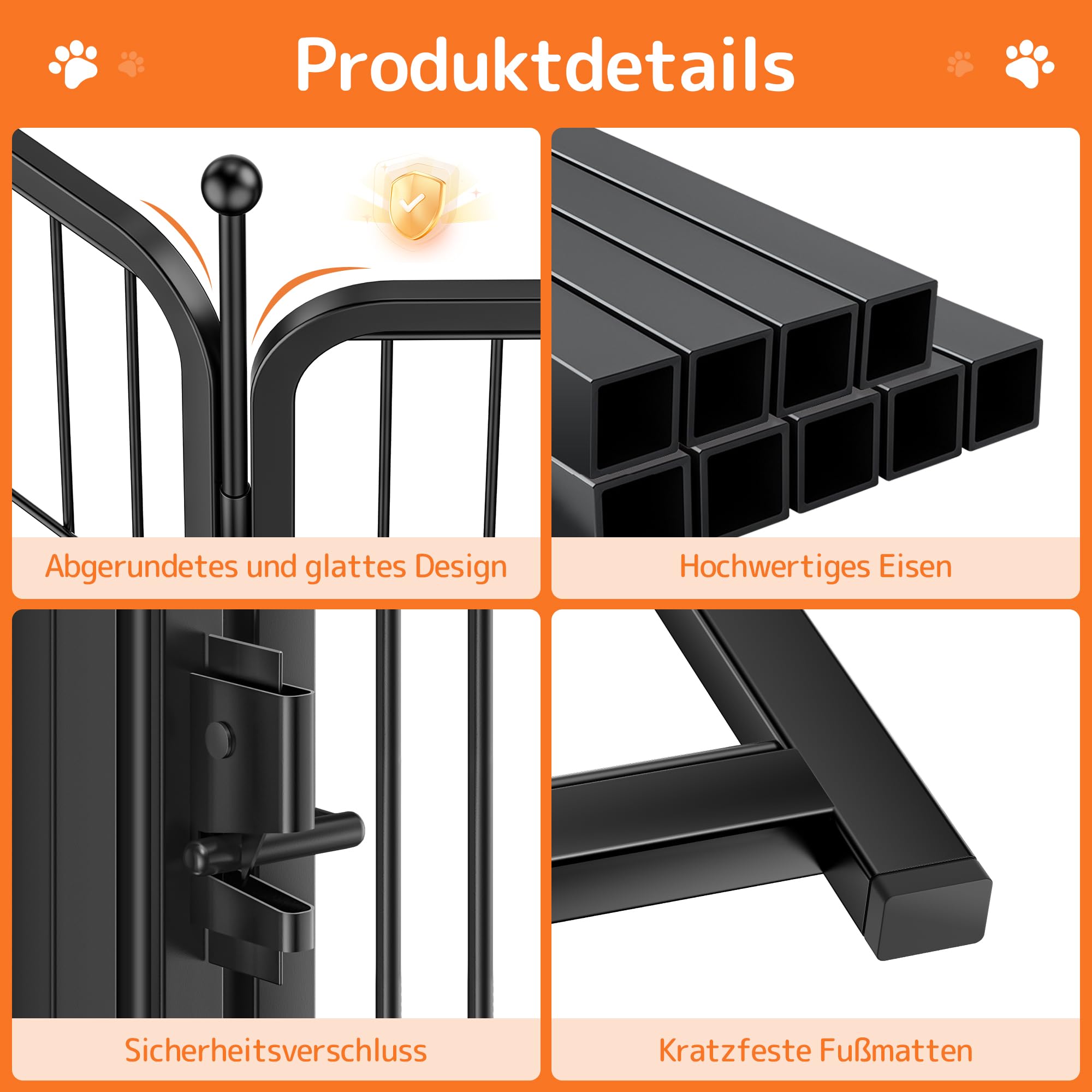 Frost IX Welpenauslauf 60cm Hoch, 8-teilig Faltbar Hundelaufstal mit Tür - Freilaufgehege für Welpen, Katzen & Kleintiere, Werkzeugloser Aufbau, Tragbarer Hundezaun für Indoor, Garten & Camping