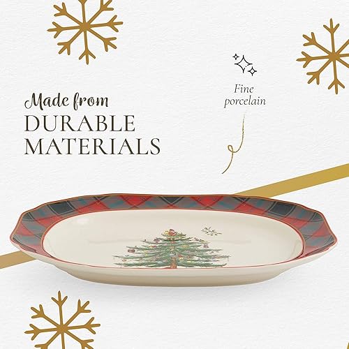 Miniatura 4 de Spode Bandeja rectangular de árbol de Navidad – Plato de 14 pulgadas para el entretenimiento navideño – Diseño tradicional de tartán con motivo