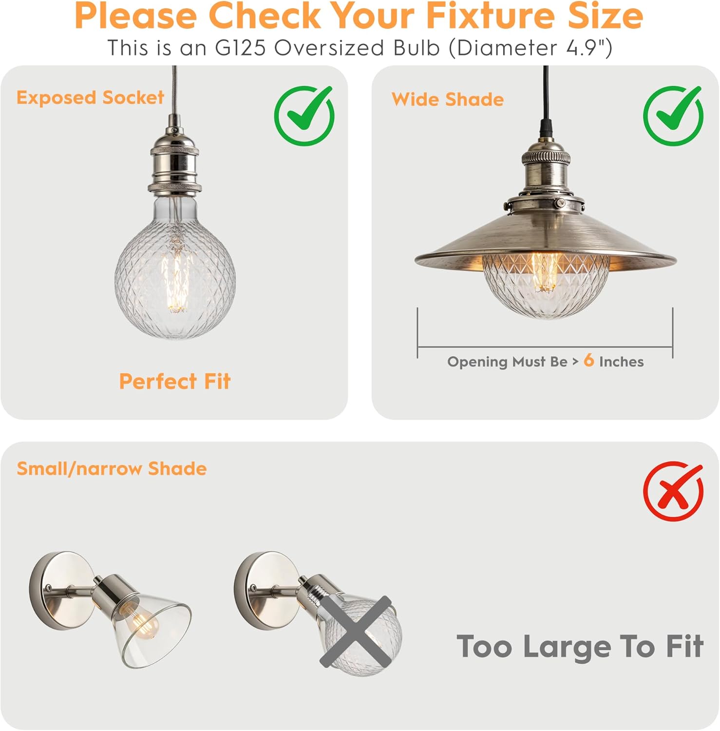 Edison Filament Bulb Pineapple Faceted, Vintage Light Bulbs Clear Crystal, G125 Large Round LED Bulbs, 4W Dimmable E26 Medium Base, Decorative Cut Glass Lights, 4 Pack