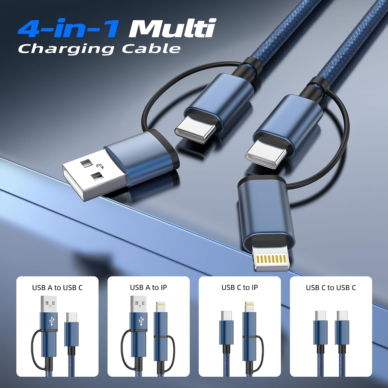 60W 4 in 1 Multi Charging Cable 2 Pack 5FT, USB C to USB C Cord image 2