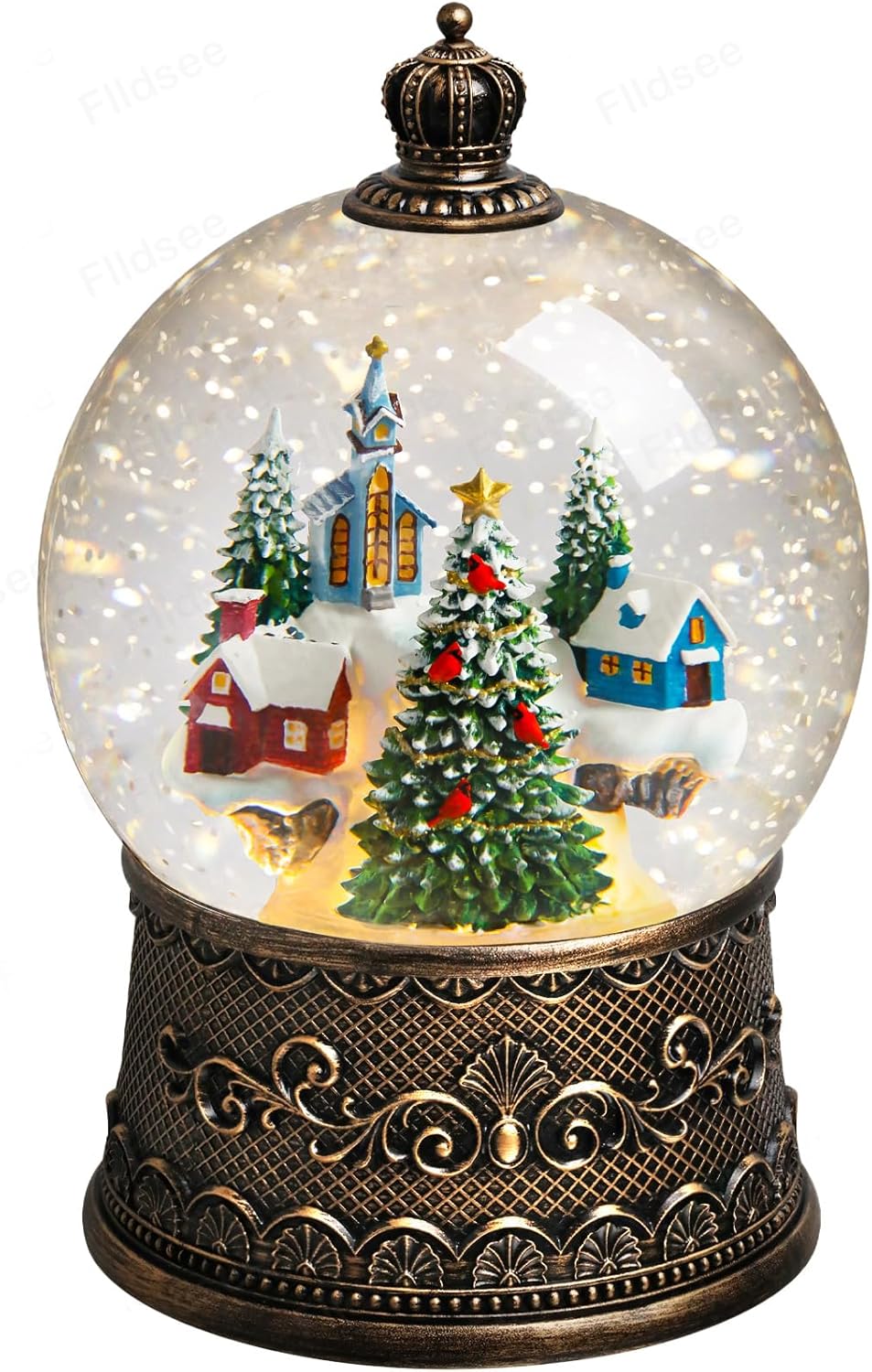 Christmas Snow Globe Lantern, Glitter Musical Snowglobe Light with Timer, USB & Battery Powered Music Box, Village Church Christmas Tree Cardinal, Holiday Decorations Indoor Home Decor - Image 8