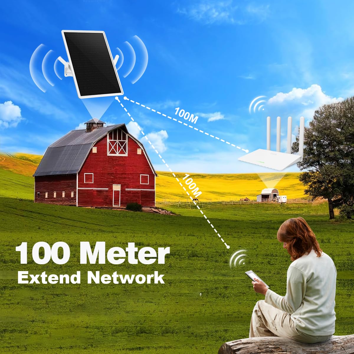 Repeteur WiFi Solaire Batterie Exterieur Sans Fil, Puissant Amplificateur WiFi Couvre100-mètres, Outdoor Répéteur WiFi Extender 2.4Ghz 300Mbps, Idéal Pour Les Grands Espaces éloignés (32 * 23cm