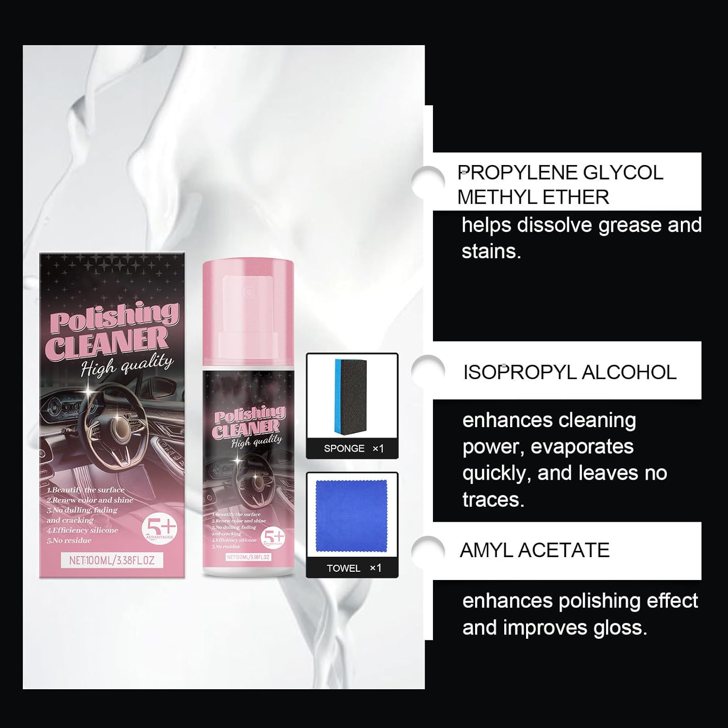 3Pcs Car Interior Cleaner,Polishing Cleaner Car Interior,All Purpose Interior Detail Spray, All Purpose Cleaner for Rubber, Leather - Image 4