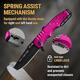 Safety Lock Pocket Knife for Women - Spring Assisted Knife Cute Knives - Self Defense Tool Accessory, Hot Pink Folding Sharp Blade - Food Processing Knives Gifts for Wife Girlfriend Girl Mother 6681 P