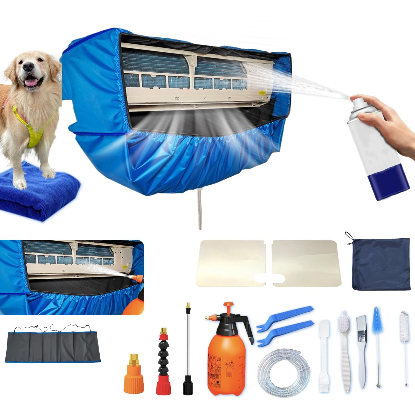 Kit Limpieza Aire Acondicionado Bolsa Split (Paneles Laterales Mejorados),Espacio Extra Bolsa De Limpieza para Aire Acondicionado(Azul Oscuro, Grande, 18 Unidades)