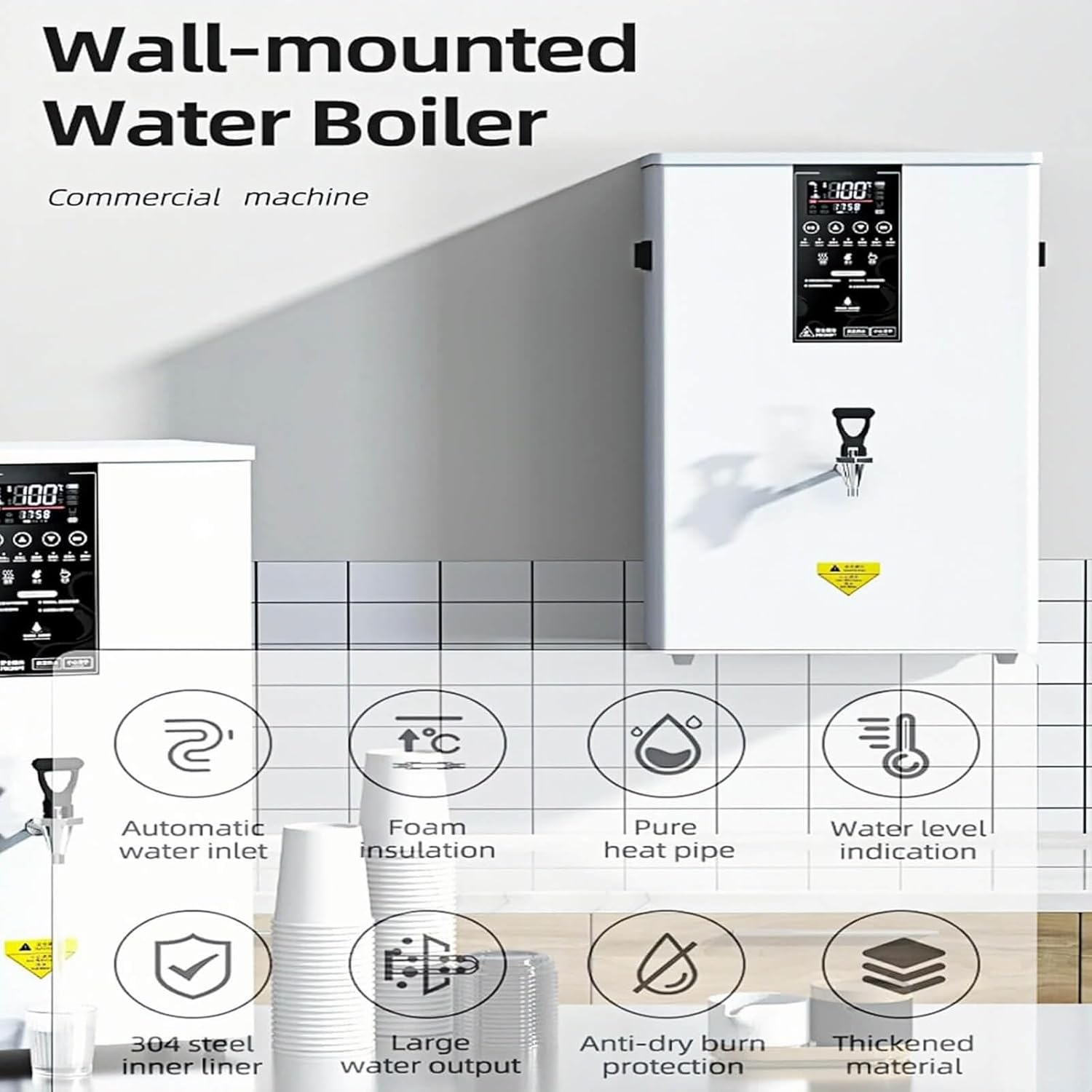 50L Instant Hot Water Dispenser – Commercial 3000W Step‑Heating Boiler with LED Control, Filter & Faucet, Wall‑Mount/Desktop for Cafe, Office, Home Kitchen
