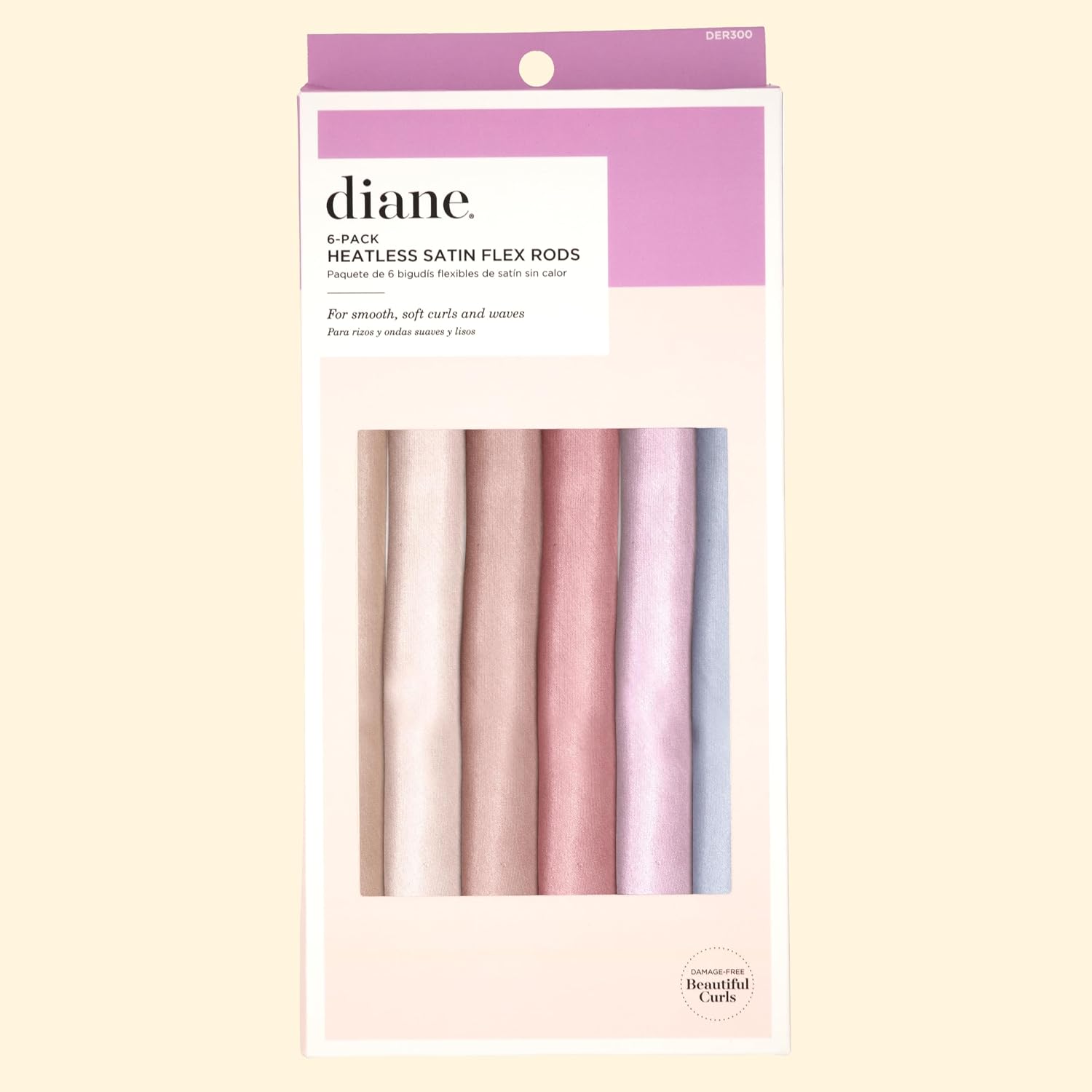 Diane Satin Heatless Curling Rods, 6-Pack, Pastel Colors