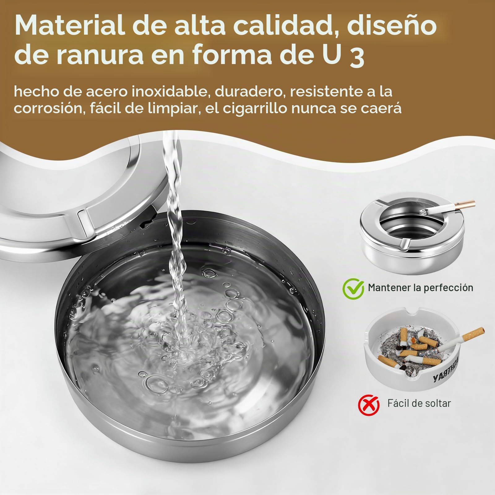 Cenicero de acero inoxidable de 10 cm con tapa Cenicero de mesa moderno tipo viento al aire libre oficina en casa fiesta balcón al aire libre para protección contra cenizas volantes 6 piezas