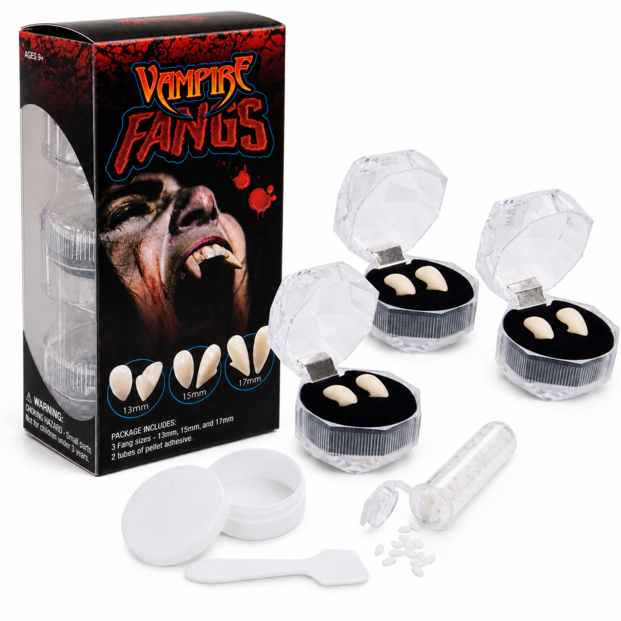 3 Set of Realistic Vampire Fangs Teeth for Adults & Kids - Costume Fangs | Fake Vampire Fang for Adults & Kids - Werewolf Dracula Halloween Cosplay Fangs - Retractable Teeth Accessories