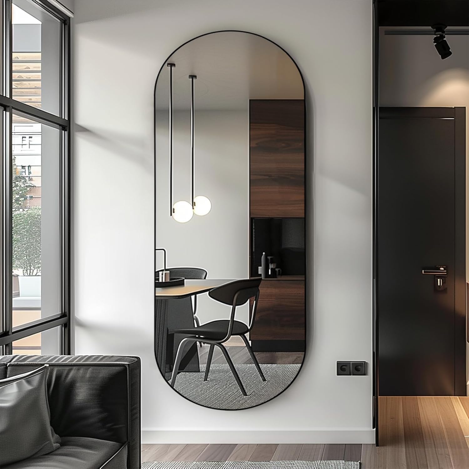 Arched Full Length Floor Mirror, Oval Full Floor Mirror, Large Wall Mounted Arched-Top Body for Living Room, Bedroom, Bathroom, Entryway, Dressing Room (Black, 64 * 21) Black 64"L x 21"W