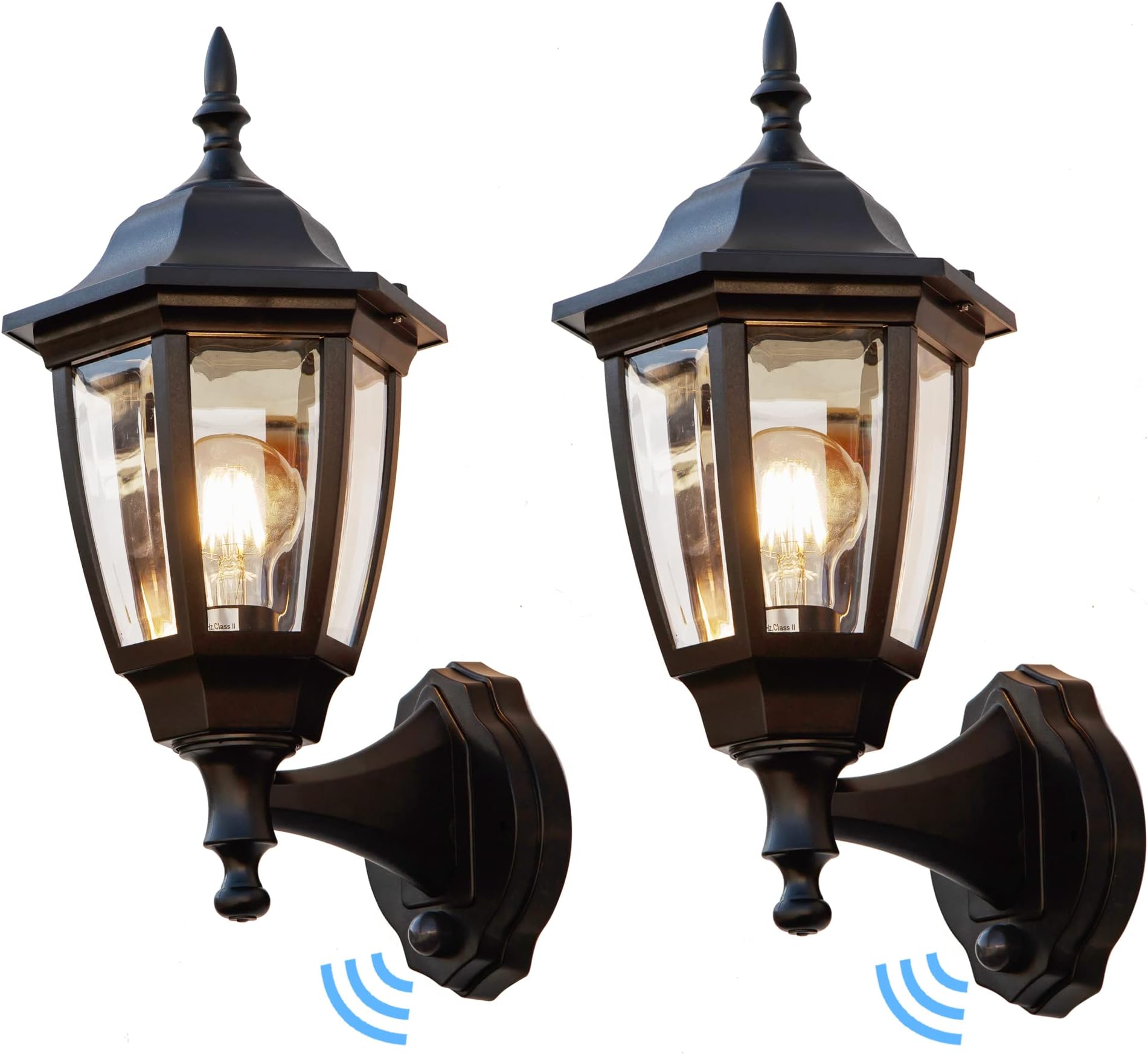 FUDESY Outdoor Wall Light Dusk to Dawn, Porch Sensor Light Black Plastic Anti-Corrosion with LED Edison Filament Bulb, Exterior Mount Lanterns for Porch, Garage (2-Pack), FDS2542EPSB