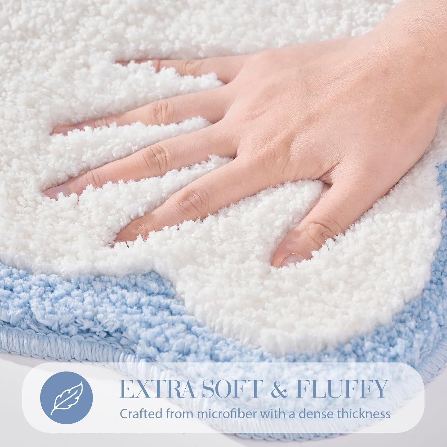 ELDONE Cute Scalloped Bathroom Rugs, Microfiber Tufted Bath Mats, Fun White and Blue Bathmat for Bath Room Bathtub Shower, Preppy Trendy Bathroom Mat for Sink Bedroom, 30" x 20"