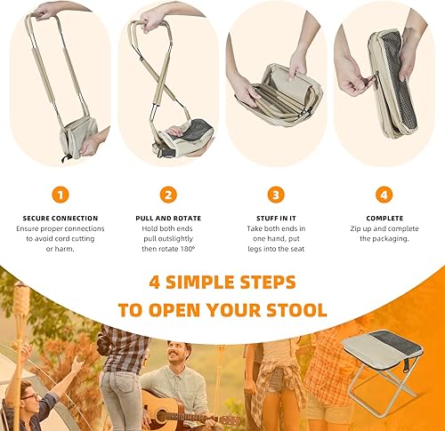 Miniatura 6 de Taburete plegable de 12 pulgadas y bolsa cruzada para exteriores, silla plegable ligera con 2 bolsillos, silla portátil pequeña, taburetes de