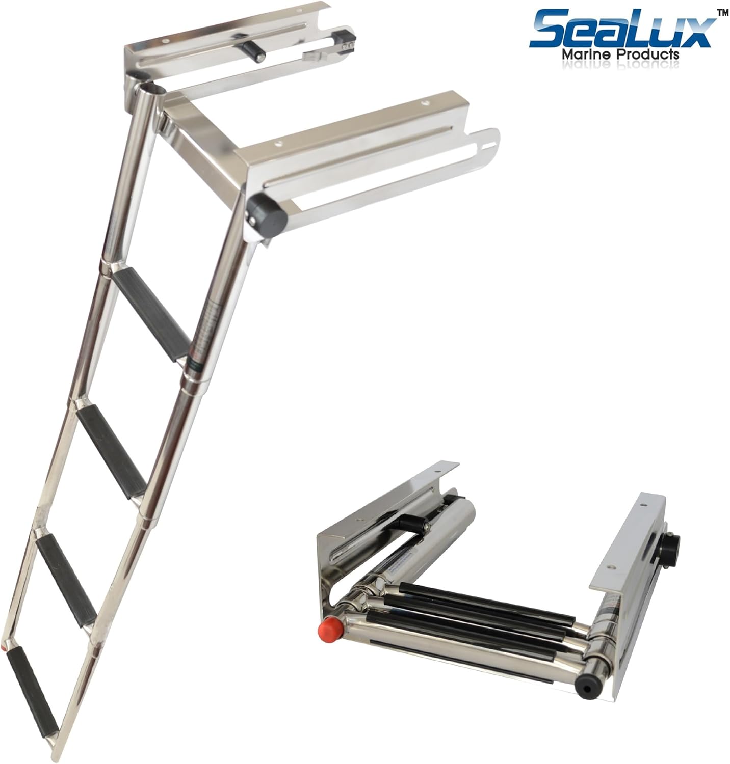 SeaLux Stainless Steel Pop-N-Lock Boarding 4-Step Undermount Sliding Marine Boat Telescoping Swim Ladder