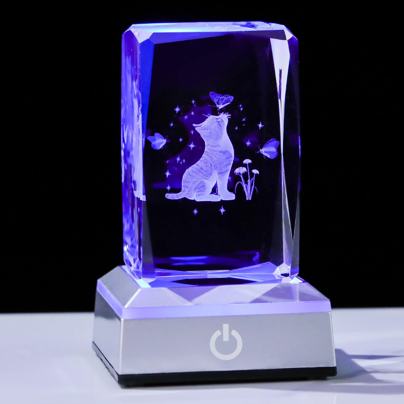 Movdyka Cat Lover Gifts for Women 3D Crystal Cat Butterfly Figurine Cube