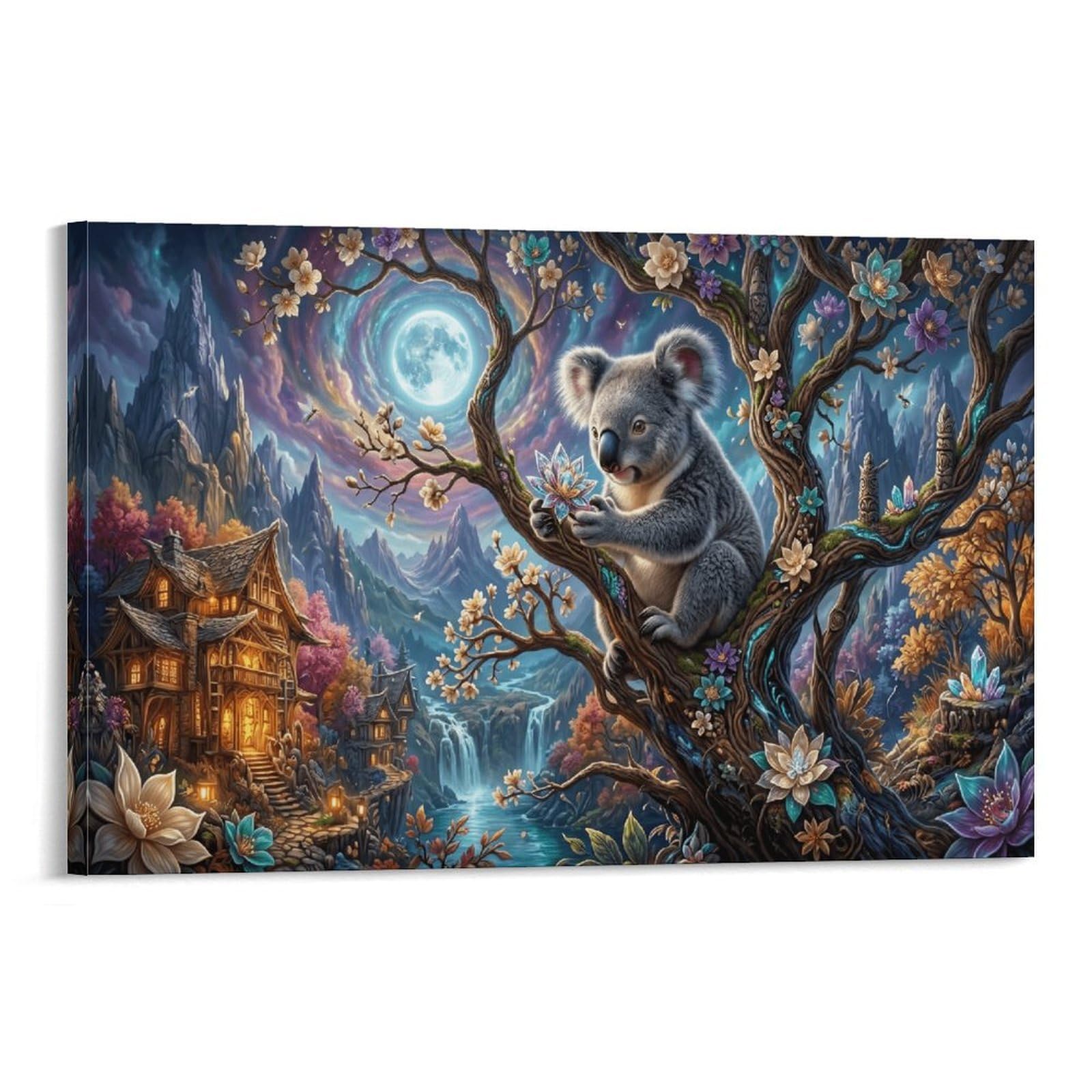 XPASHIQWC Koala Poster Artwork Moon Blossom Tree Giclee Canvas Prints Modern Wall Art Picture Wall Hanging for Living Room Home Decorations 08x12inch(20x30cm)