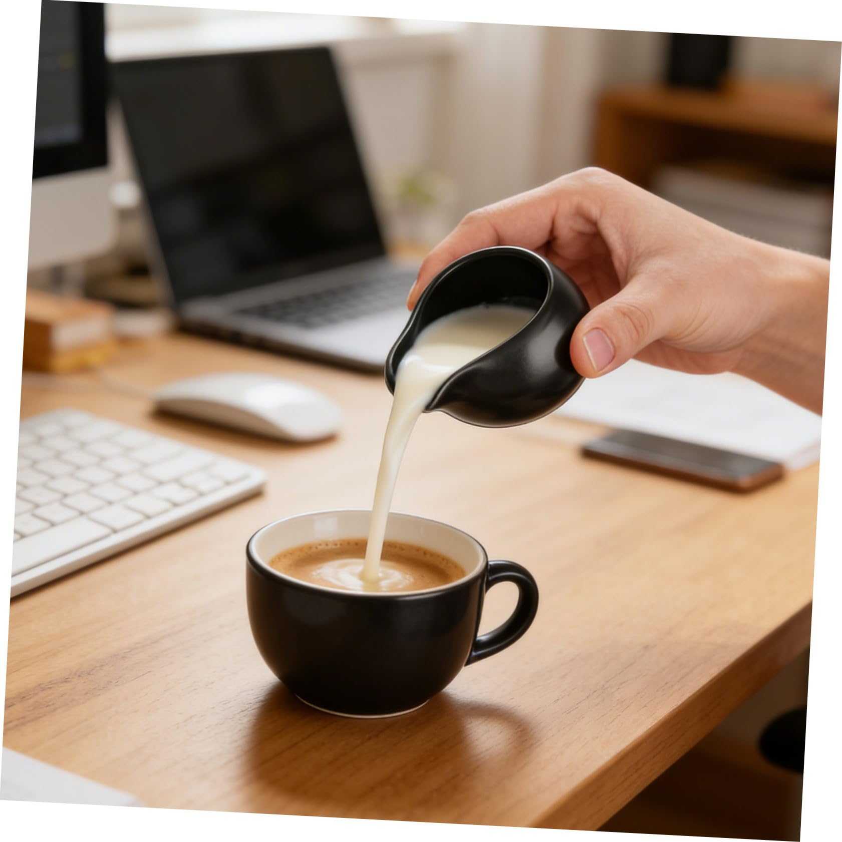 Balacoo Milchkännchen mit Rutschfestem Boden aus Keramik 3 Stück Schwarzer Soßenkrug und Vintage Design für Zuhause und Familien für Kaffee Milch und Saucen