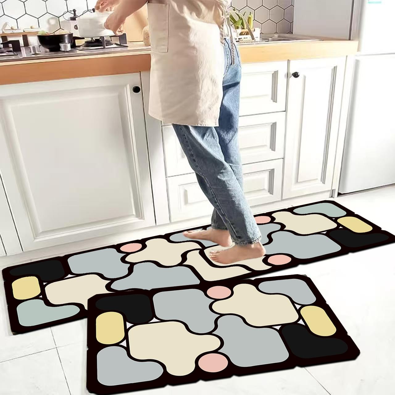 Glaceon Kitchen Rugs Polyester Washable Kitchen Mats Floor Kitchen Mat Set of 2 Non Slip Mat for Floor Comfort Kitchen Carpet (Multicolor) — Amazon image 7