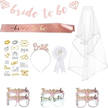 Bride to Be Sash Veil Set, Hen Party Decoration Set Include Bridal Wedding Veil, Wedding Sash, Bride Tiara, Badge, Tattoos Hen Party Accessories for Bridal Shower Wedding Bachelorette Party 12 Pcs