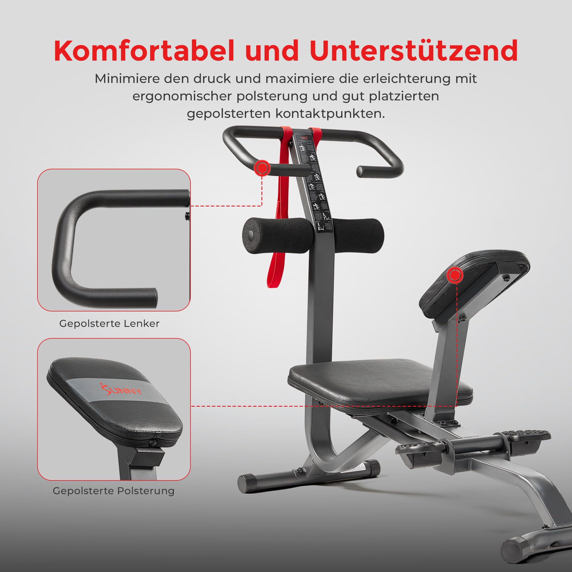Sunny Health & Fitness Klappbar Roman Chair, Back Hyperextension Bench | Verstellbar Height, Trainiert Rücken, Bauch und Core, Heimtraining, 115-120 kg Belastbarkeit, Verbessert Flexibilität