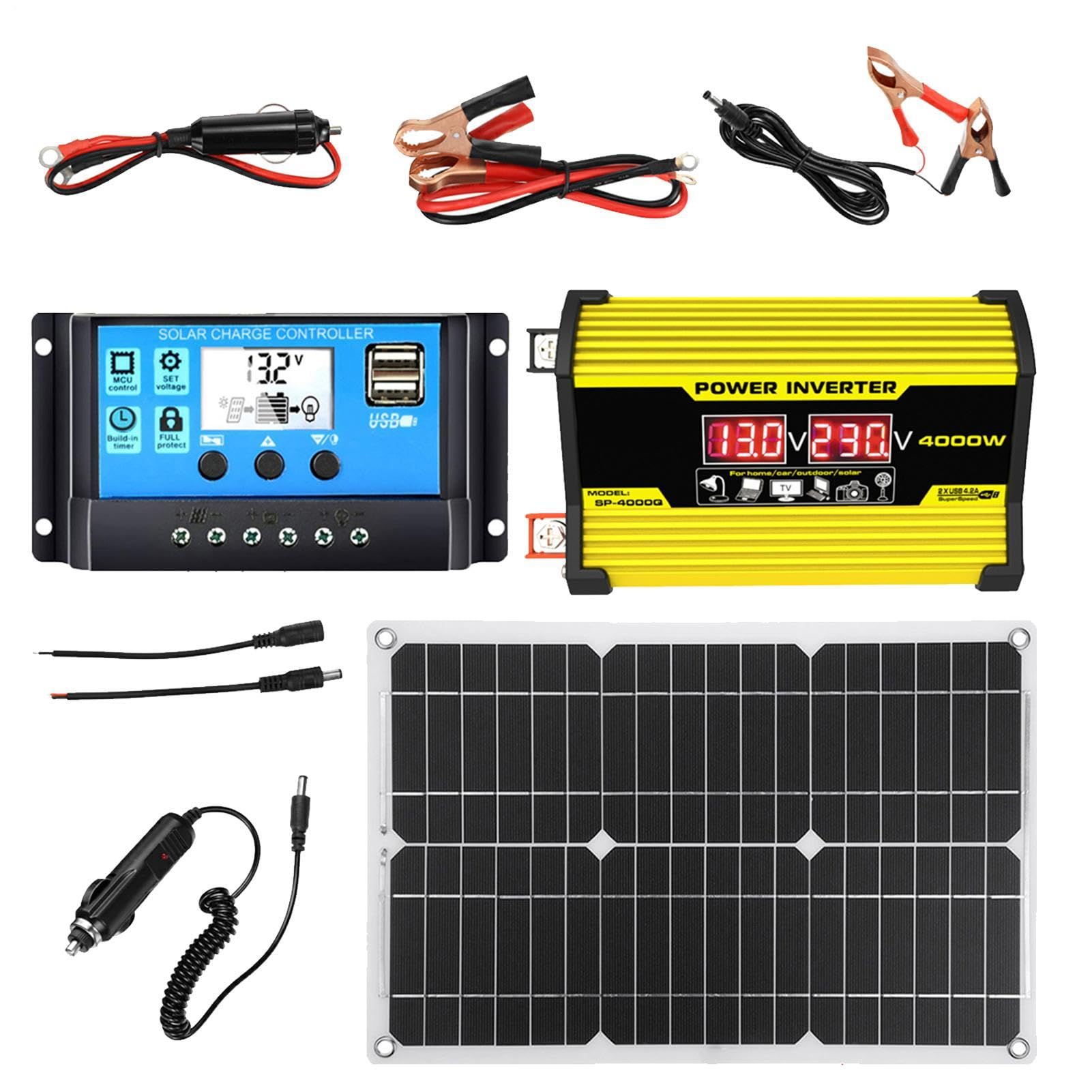 Yusheng Kit de energía Solar - 300W Convertidor Inversor 18W Panel Solar Completo | DC12V a AC110/220V 30A Controlador Solar con Puertos USB y Pantalla LED