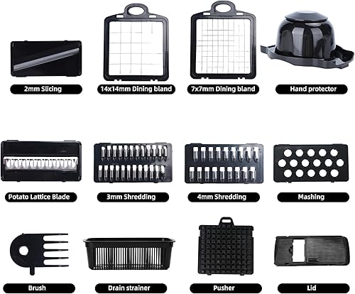 Miniatura 7 de Picador de verduras 14 en 1 con cuchillas de acero inoxidable Picador multifuncional de cebolla, cortador de mandolina, cortador de alimentos