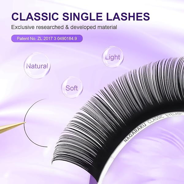 NAGARAKU Individuali Ciglia Classiche 1:1 Extension Ciglia Professionali Effetto Volume Russo Leggere Morbide Naturali Punte Long Taper Sottili Radici Senza Colla Nero Opaco 16 Rows (0.05mm D 11mm) - 2