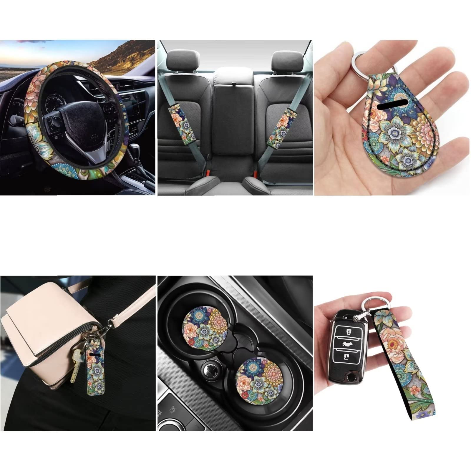 Belidome Boho Mandala Style Car Seat Covers Set Stretch Soft Car