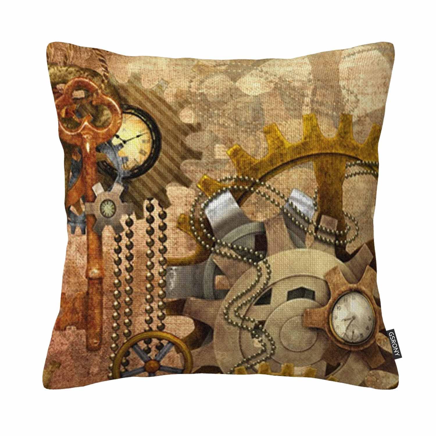 Pillow Case Vintage Steampunk Gear Machinery Cotton Linen Throw Pillow Cover 18 X 18 Inches