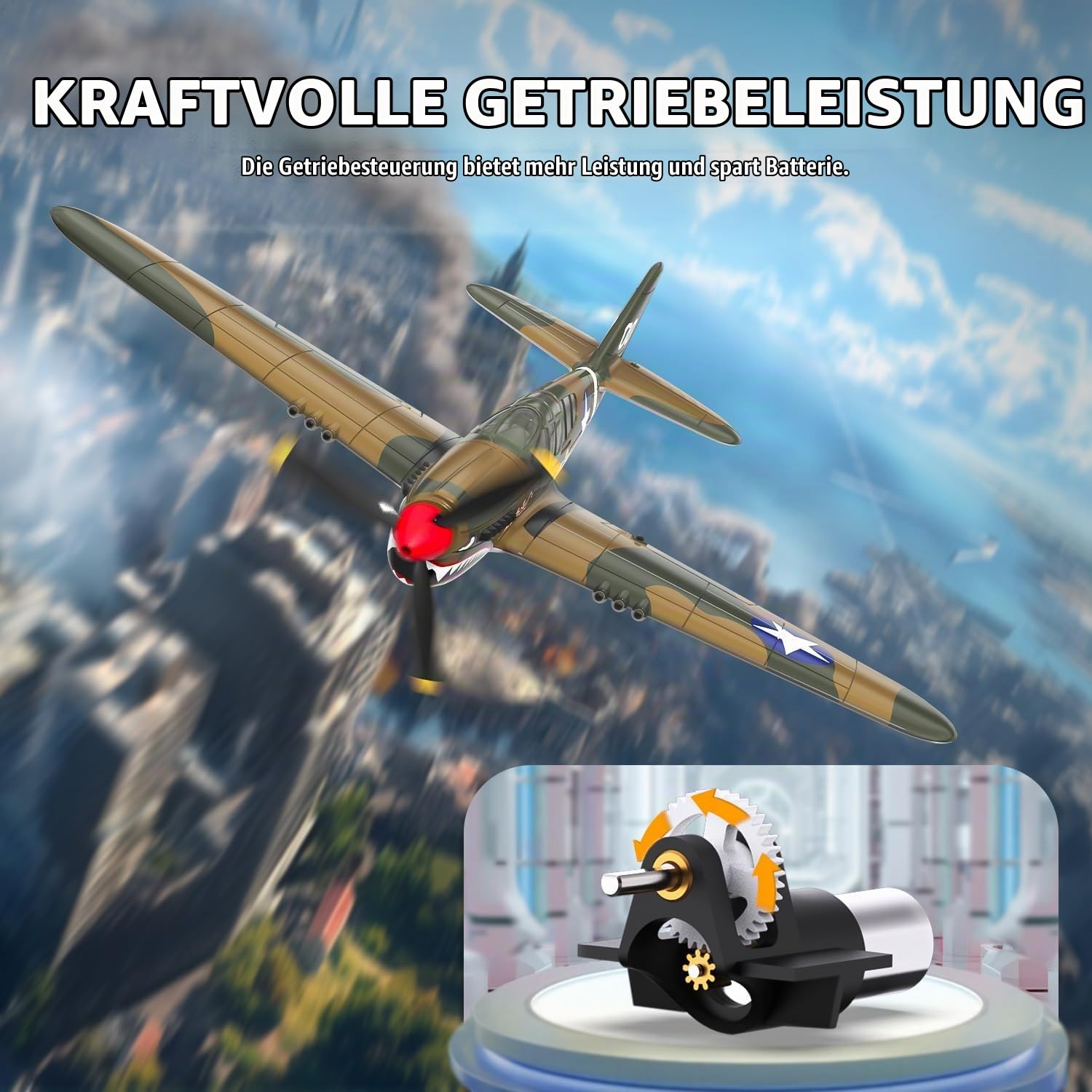 volantexrc P-40 Warhawk Warbird 4-Kanal RC Flugzeug RTF m. Gyro 2xAkku | integrierte Stabilisierungssystem