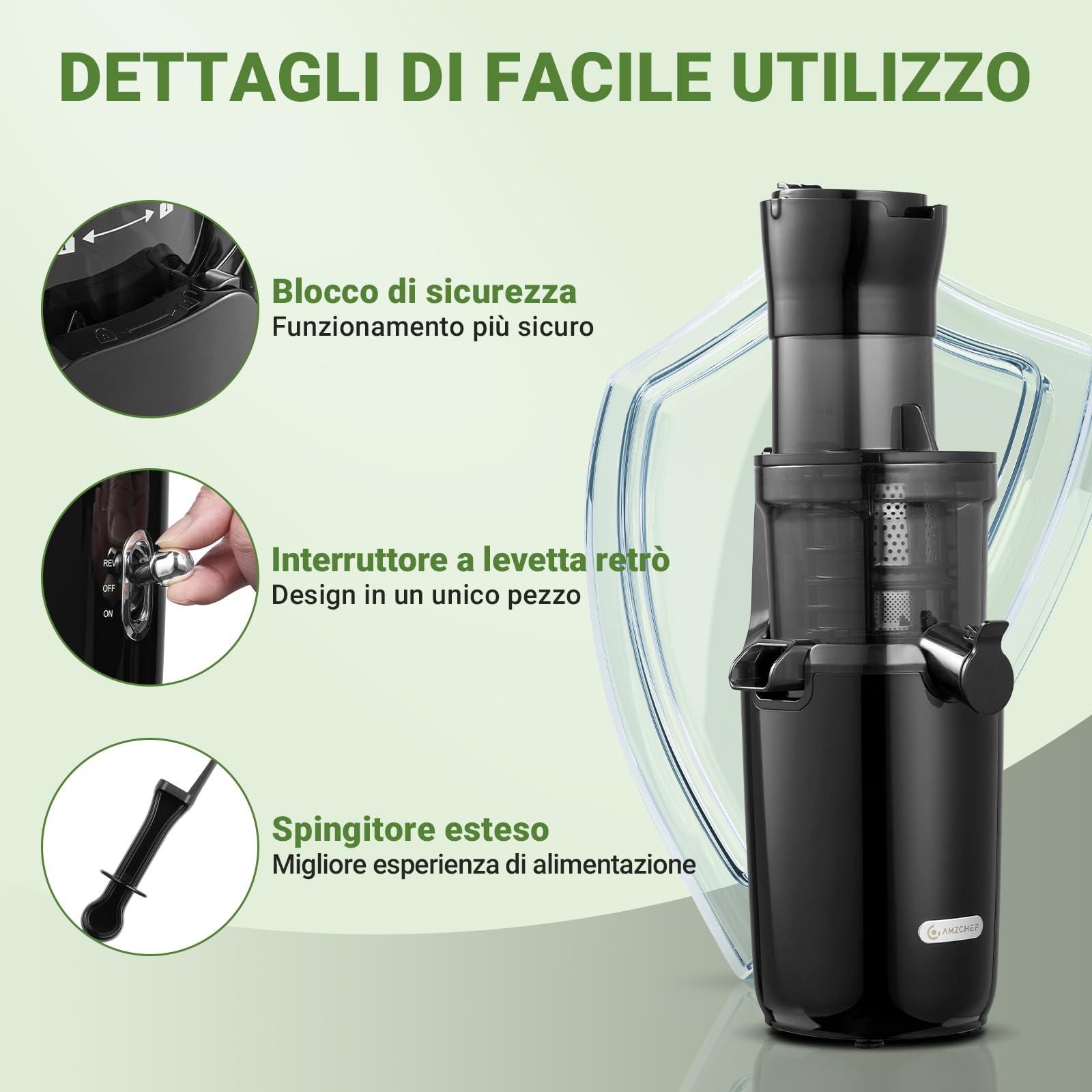 AMZCHEF Estrattore Frutta E Verdura Per Tutta La Frutta 80MM - Estrattore A Freddo Frutta E Verdura Con 80MM Scivolo Alimentare, Coclea Potenziata, Filtro A Doppio Strato, Motore Silenzioso (Blu Nero)
