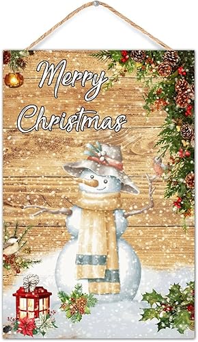 Miniatura 8 de CustonCares Merry Christmas Muñeco de nieve para decoración de habitación, letrero de madera establecido, muñeco de nieve rústico con regalo,