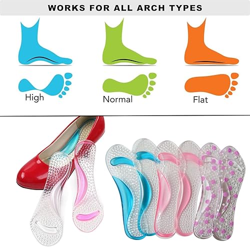 Miniatura 5 de Bellcon Plantillas de tacón alto de gel para mujer, almohadillas adhesivas de gel para sandalias de soporte de arco, plantillas de zapatos para pies