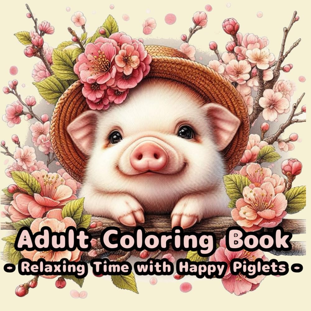 Adult Coloring Book - Relaxing time with Happy Piglets: Relieves stress, activates the brain and improves concentration