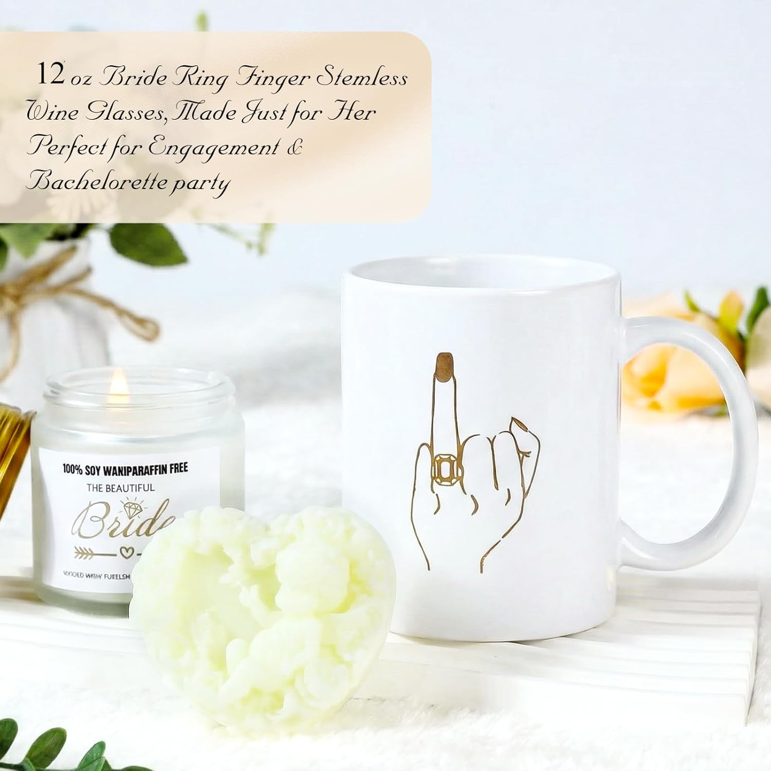 Bride to Be Gifts for Bridal Shower Engagement & Bachelorette Gift Box for Future Mrs Includes Wooden Photo Frame, Coffee Mug, Real Gold Rimmed Ring Dish, Stainless Steel Tumbler & Spa Set - Image 4