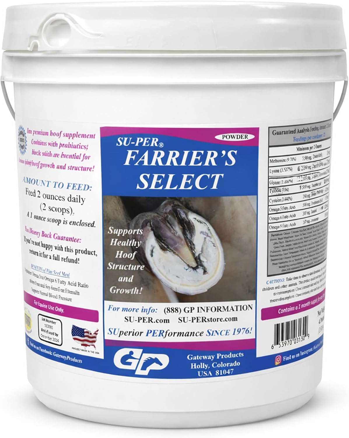 SU-PER Farrier's Select Hoof Supplement - Horse Premium Hoof Care Supplement with Probiotics - Healthy Hoof Growth - 4 Pounds, 1 Month Supply