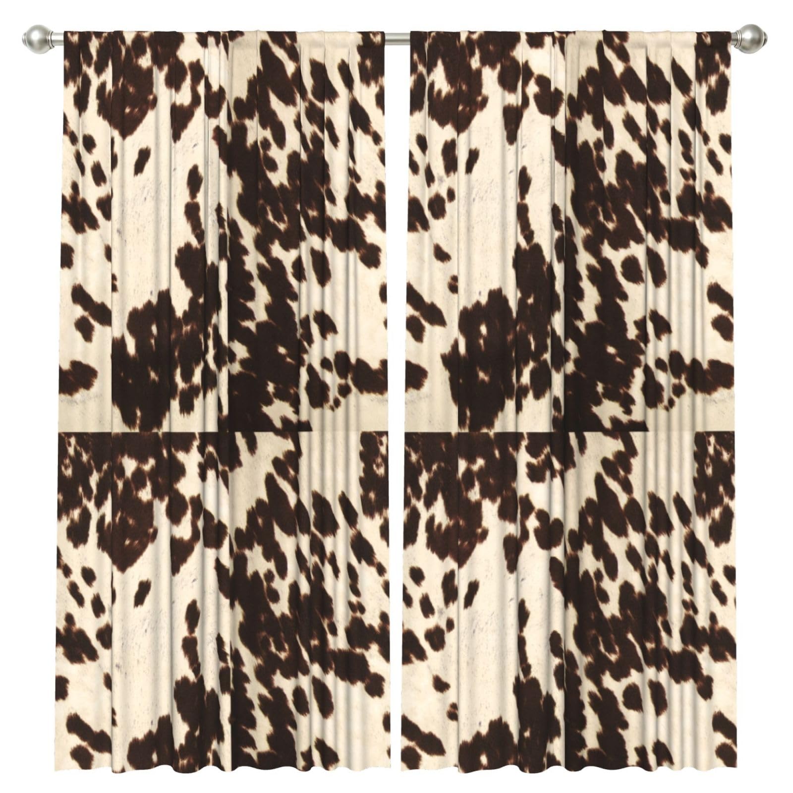InOmak Brown Cowhide Printed, 2 Panels Window Curtains 52 x 84 Inch Blackout Curtains for Living Room Bedroom