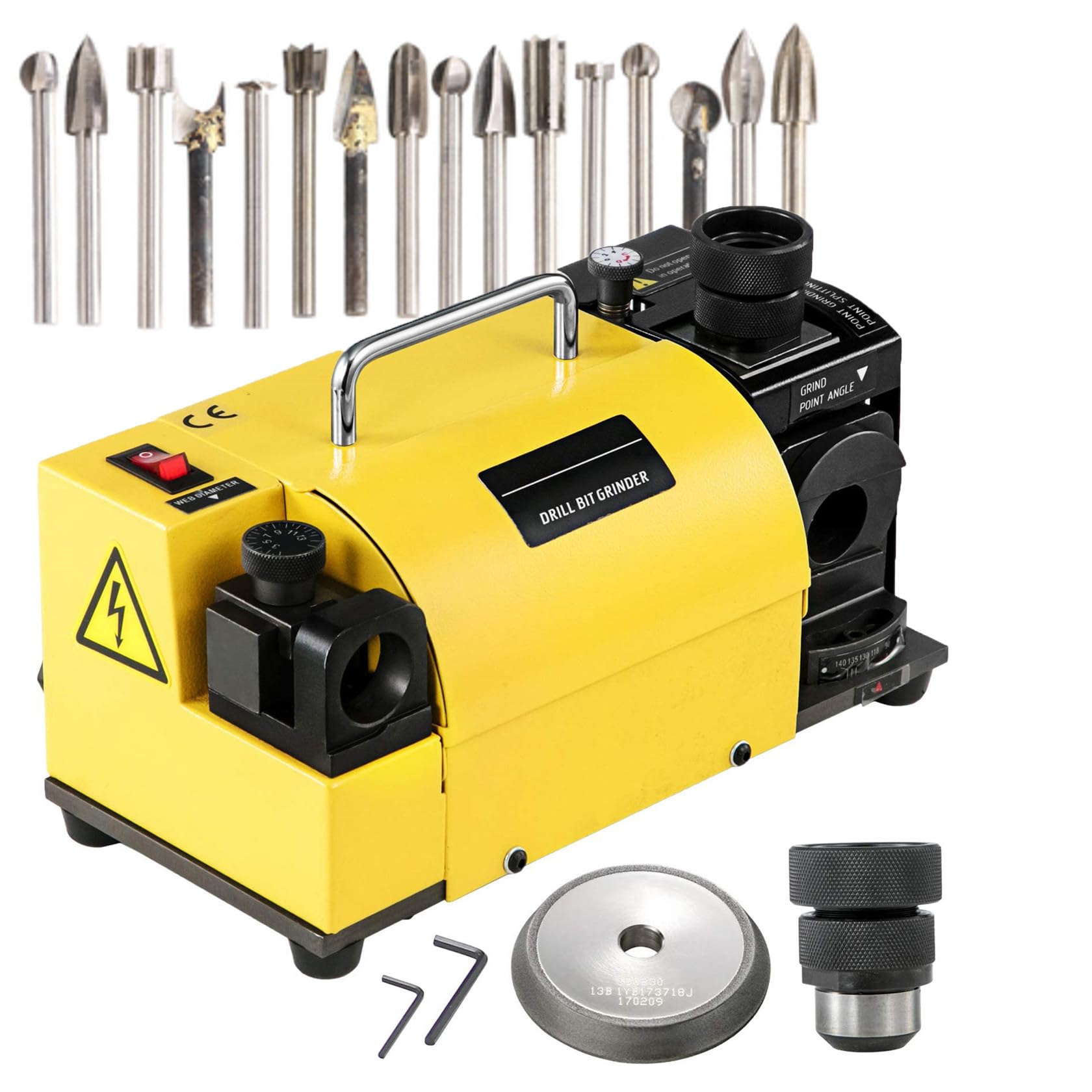 Afilador De Brocas, MáQuina Afiladora De Brocas, Afiladora EléCtrica Multitarea Para Cuchillos, Cinceles Y Brocas Hss, Afiladora De Brocas De 3-13 Mm, áNgulo Ajustable De 95°-135°, Con 11 Pinzas