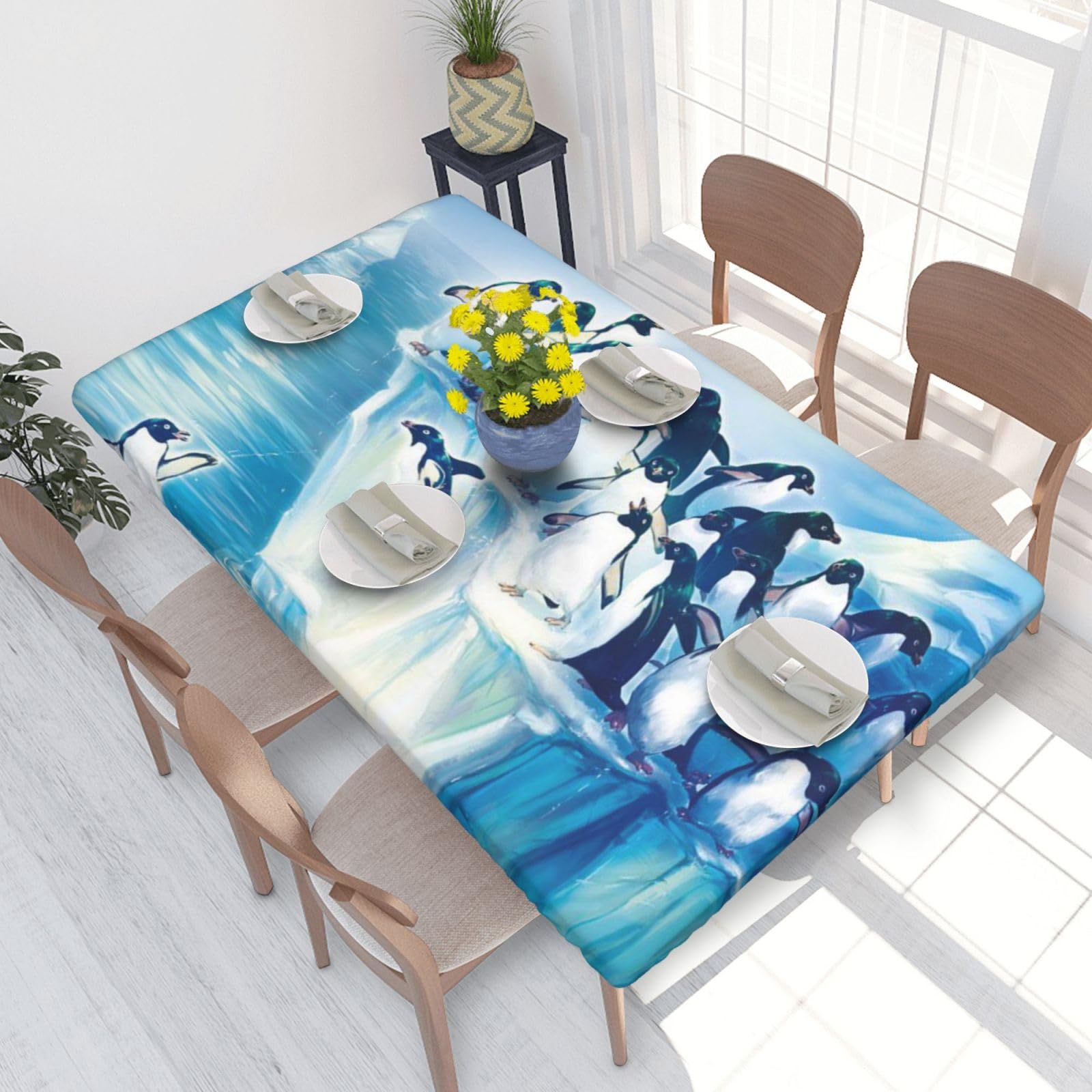 BNVSADC Penguins on Iceberg Printed 4FT Tablecloth 122x76 CM Polyester Kitchen Water Resistant Table Cloth Dining Table Decoration Table Covers