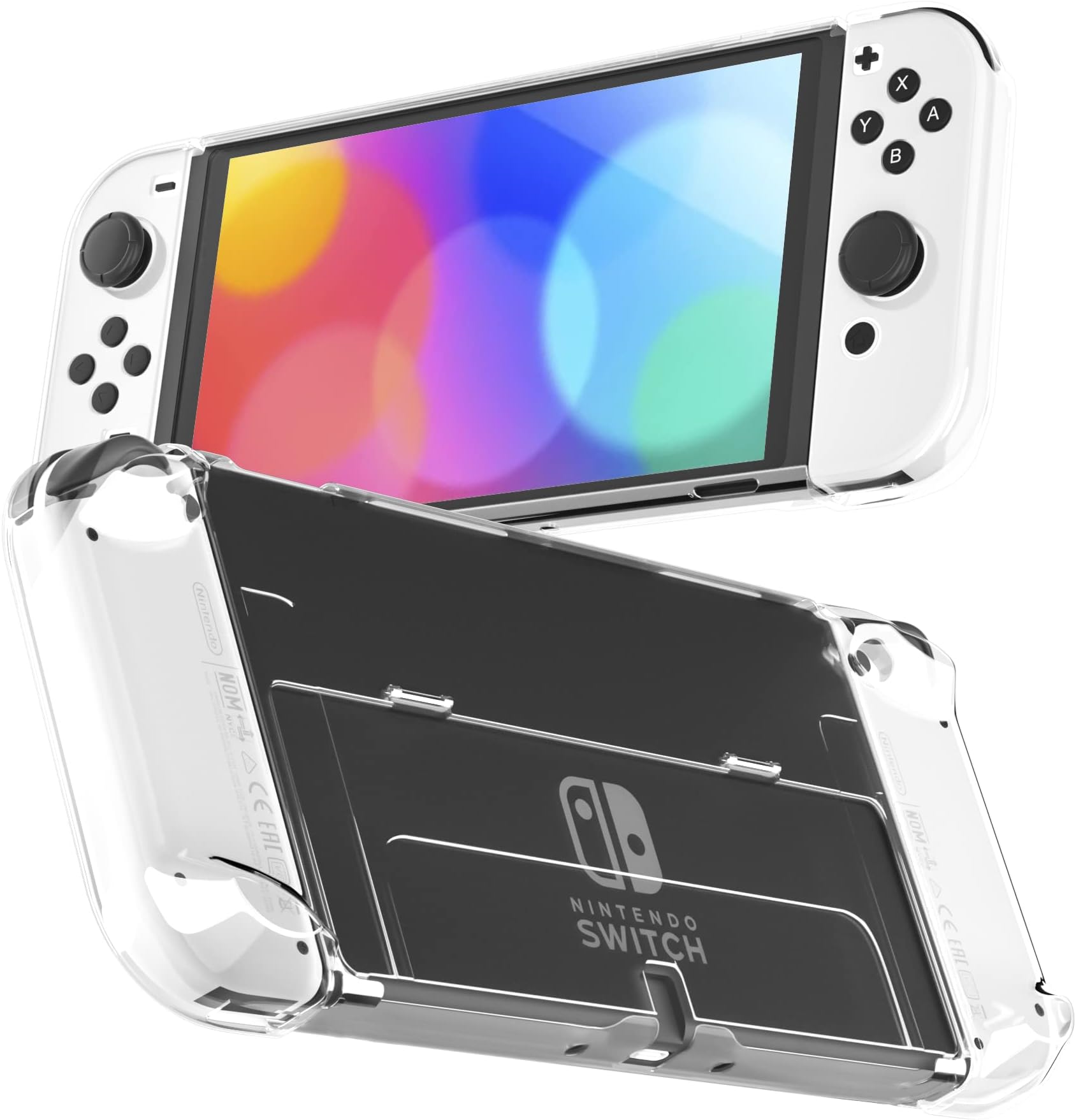 RHOTALL Transparent Case for Nintendo Switch OLED, Clear Dockable Shell Compatible with Switch OLED and Joycon Controller, Comfort Grip Case with Shock-Absorption and Anti-Scratch Design