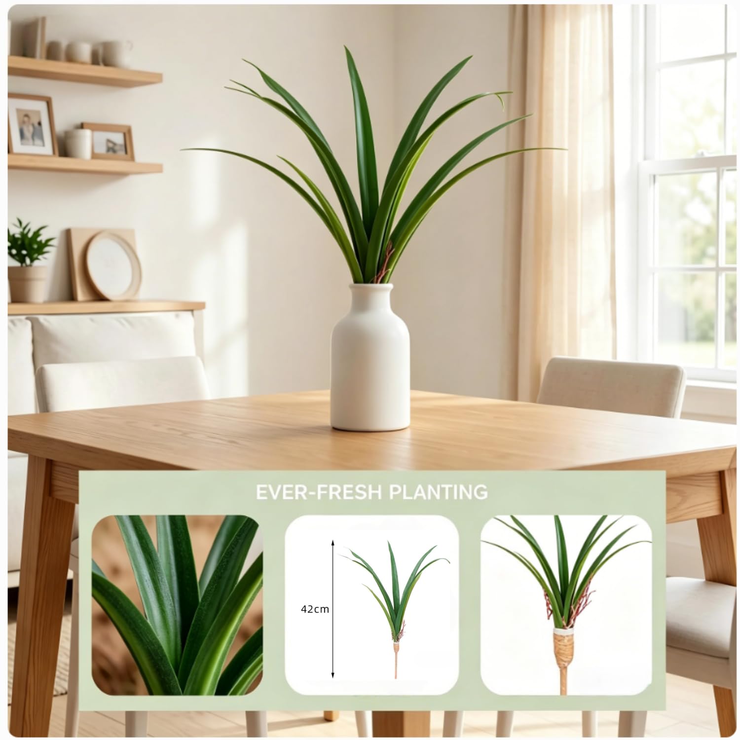JPORSHU Künstliche Cymbidium-Orchideenblätter, realistisch, fühlen sich echt an, 6 Stück – künstliche Clivia-Grünpflanzen mit Stielen und Wurzeln, für Vasensträuße und Innenbereich, Zuhause, Büro