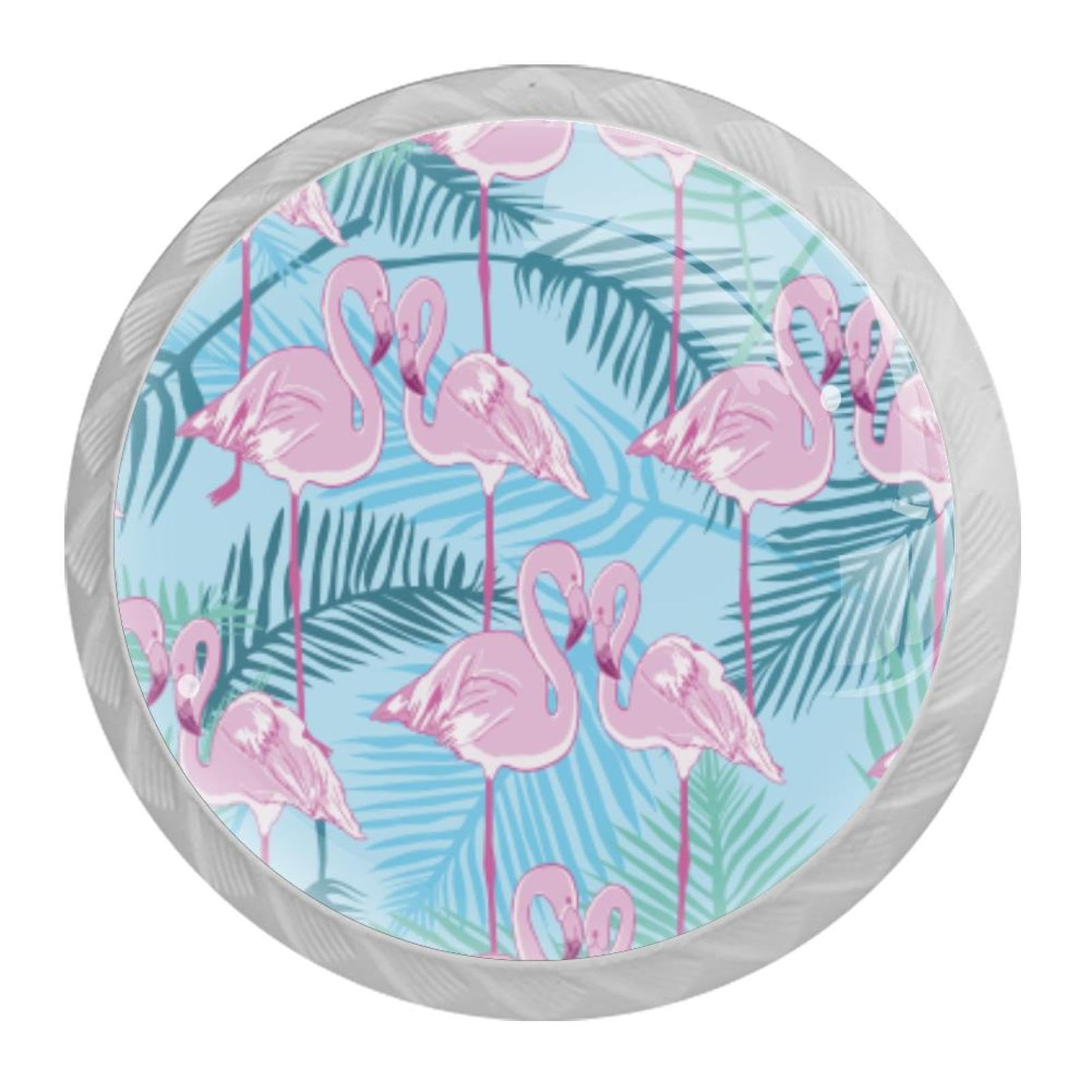 Tqmspg Multi04 4 Pieces Drawer Pulls Flamingo Pattern Door Knobs Dresser Handles For Kitchen Wardrobe Cupboard Hardware Furniture