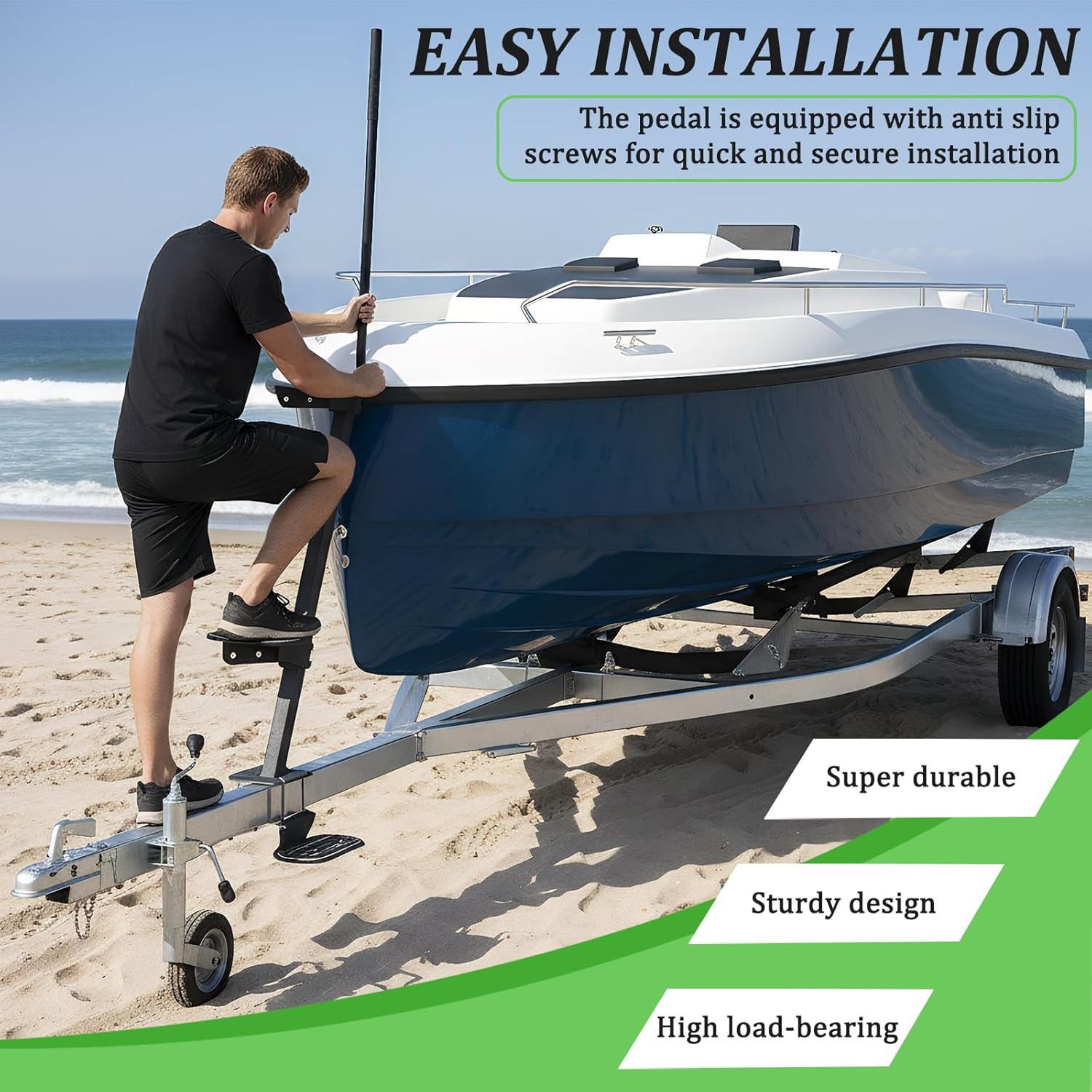 Heavy Duty Marine Trailer Step with Handrails Marine Trailer Tongue Pedals Capacity 450 Lbs for Boats Dock & Launching